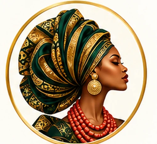 Woman wearing traditional African headgear and coral beads