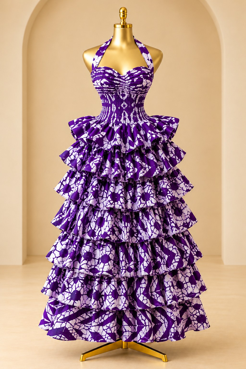 Amethyst Cascade Ruffle Maxi Dress