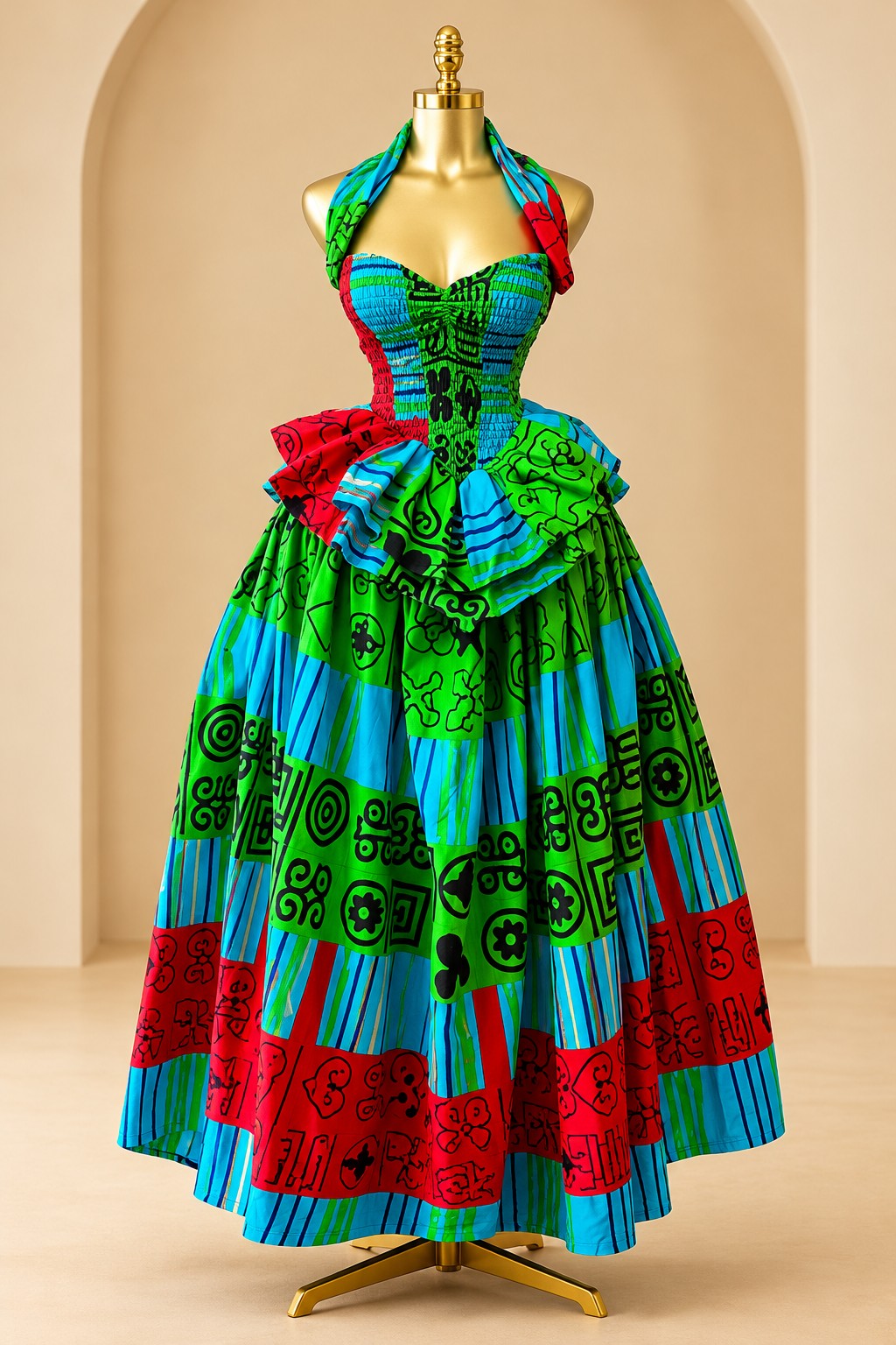 Heritage Mosaic Peplum Maxi Dress