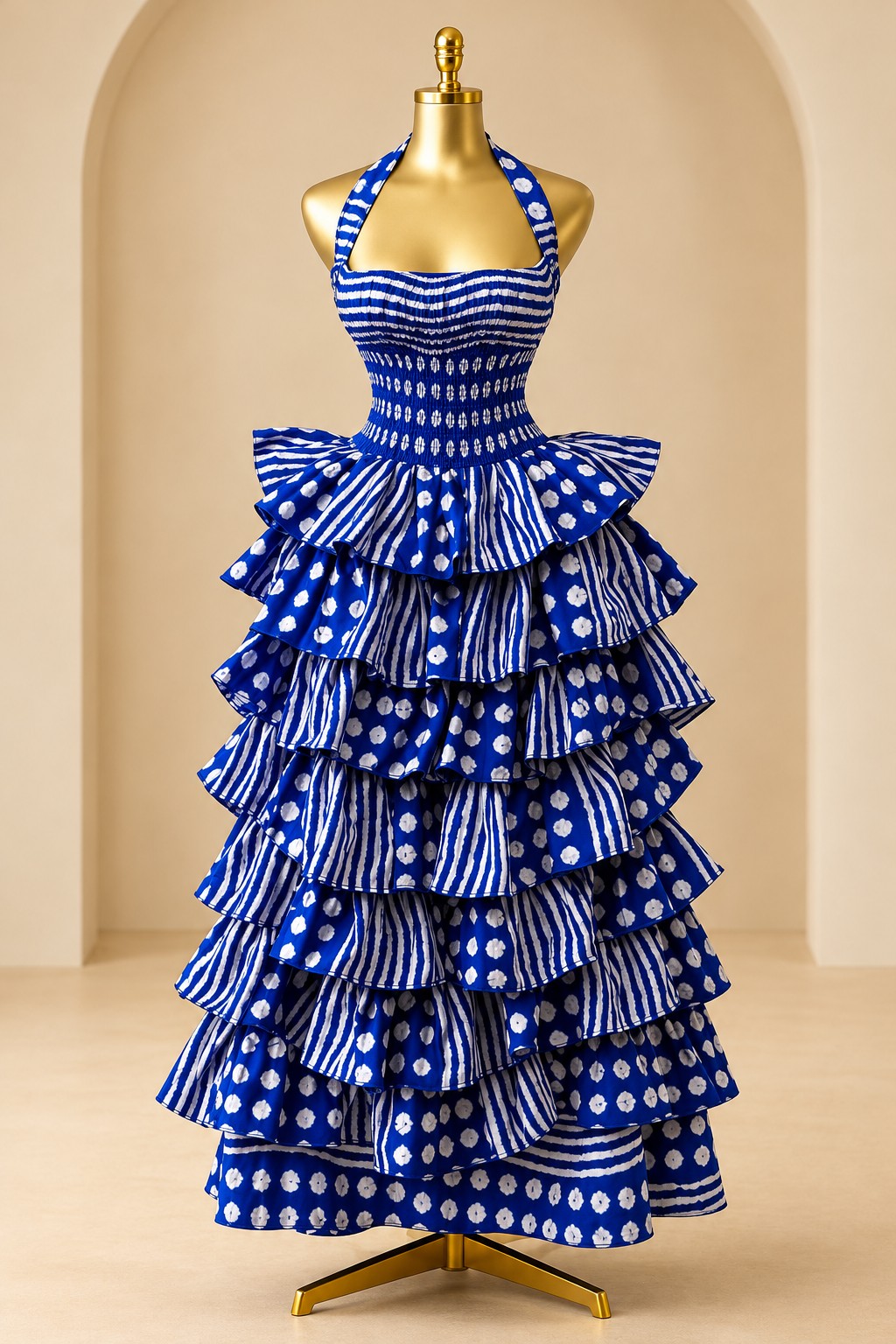 Indigo Muse Ruffle Maxi Dress